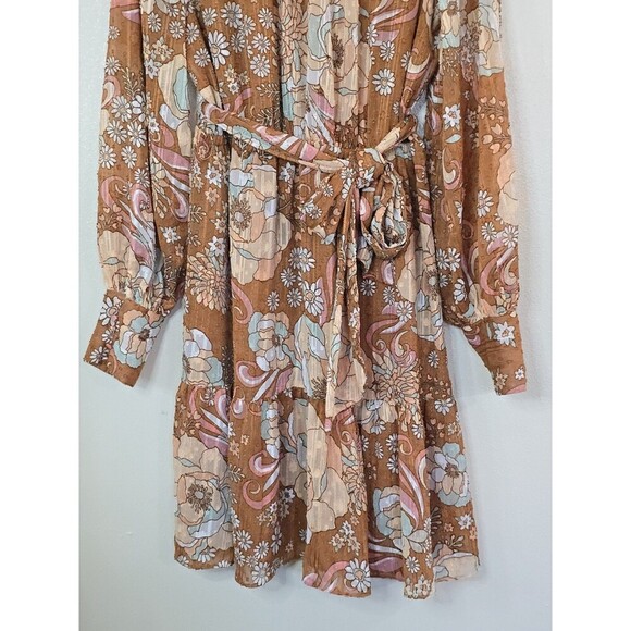 Ryegrass Long Sleeve Floral Modest Dress Womens Large Embroidered Shimmer - Picture 7 of 12